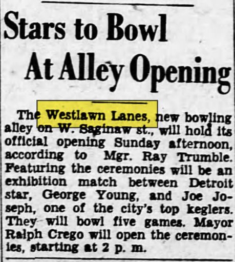 Westlawn Lanes - Oct 21 1950 Oepning